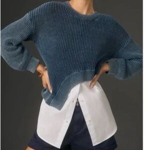 Pilcro Slate Blue Ribbed Crewneck Sweater
